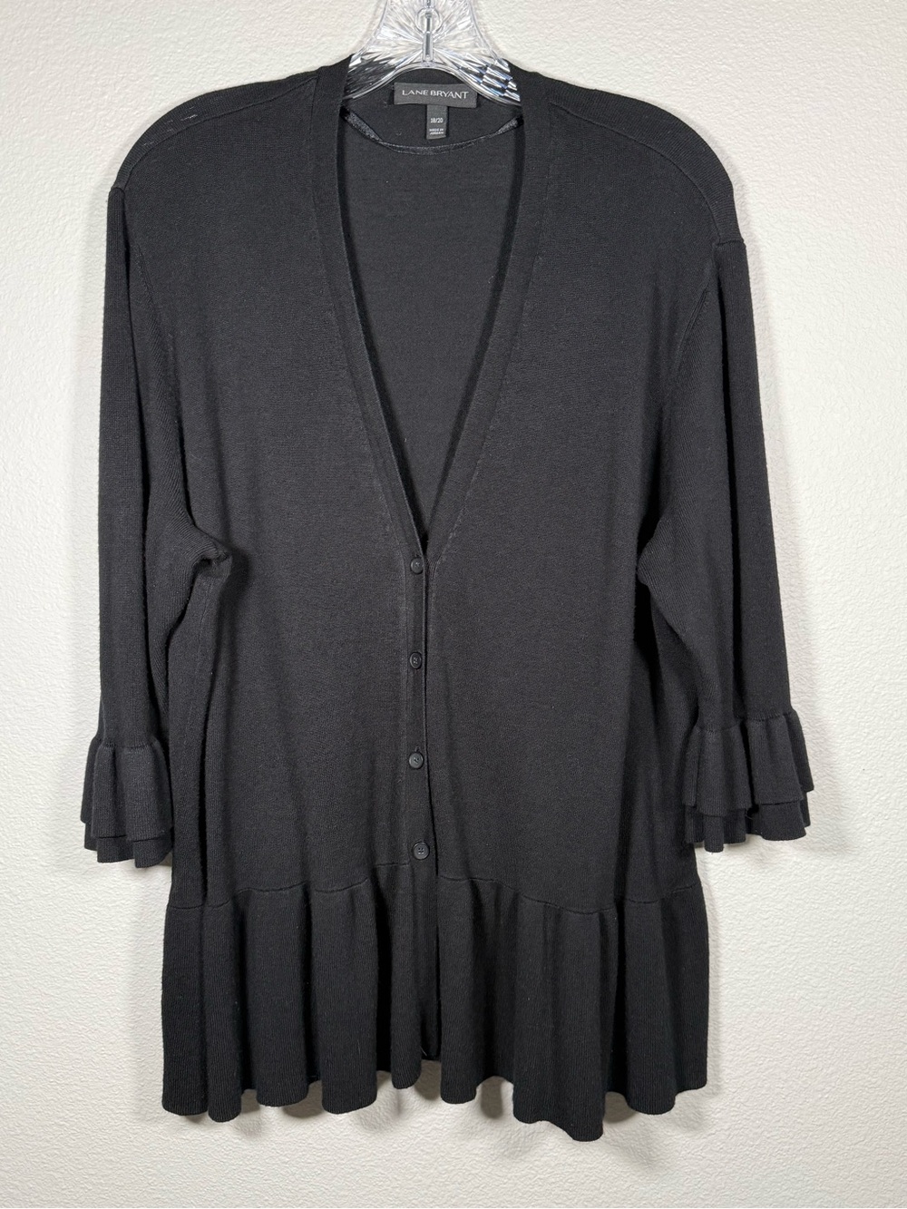 Lane Bryant Women’s 18-20 Black Ruffle-Hem Cardigan with Layered Cuffs
